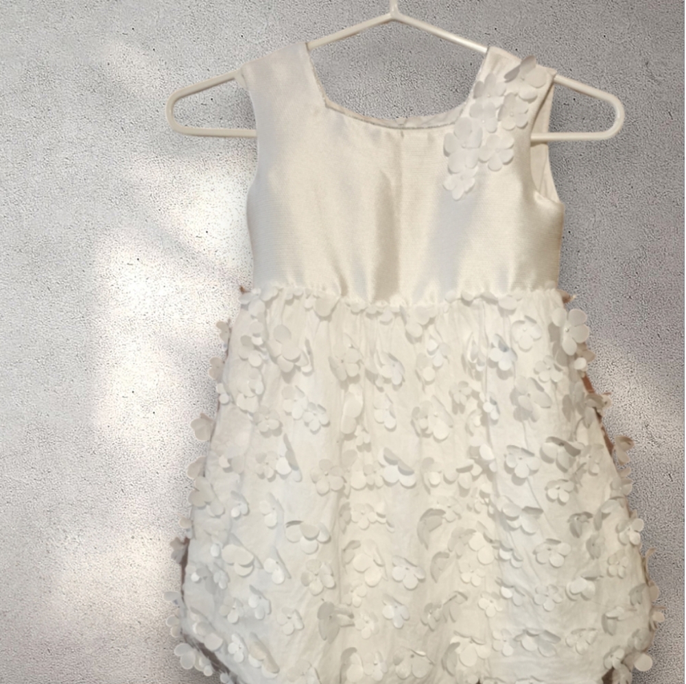 Size 5 Baby A white floral silver baptism christening gown party dress